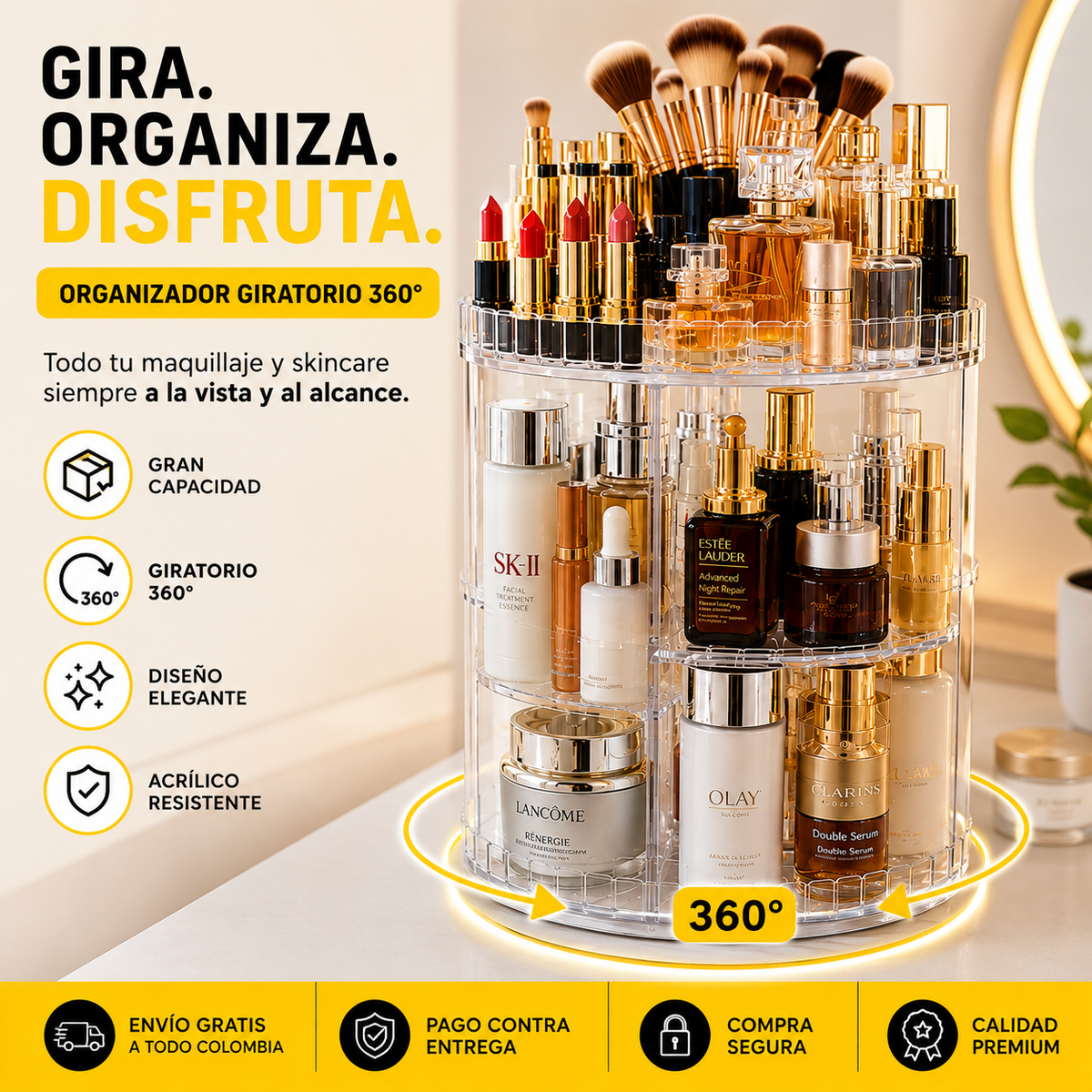 ORGANIZADOR DE MAQUILLAJE 360° MULTIUSOS