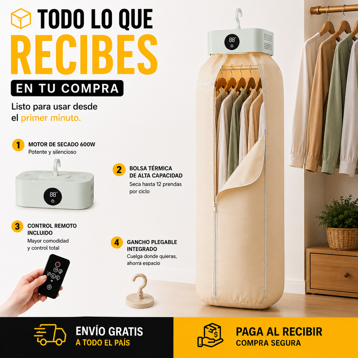 Secador de Ropa Portátil Inteligente | Seca Hasta 12 Prendas Sin Depender del Sol