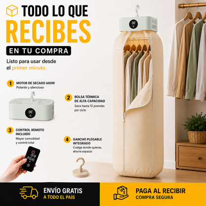 Secador de Ropa Portátil Inteligente | Seca Hasta 12 Prendas Sin Depender del Sol
