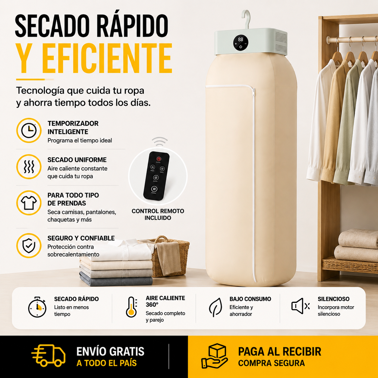 Secador de Ropa Portátil Inteligente | Seca Hasta 12 Prendas Sin Depender del Sol