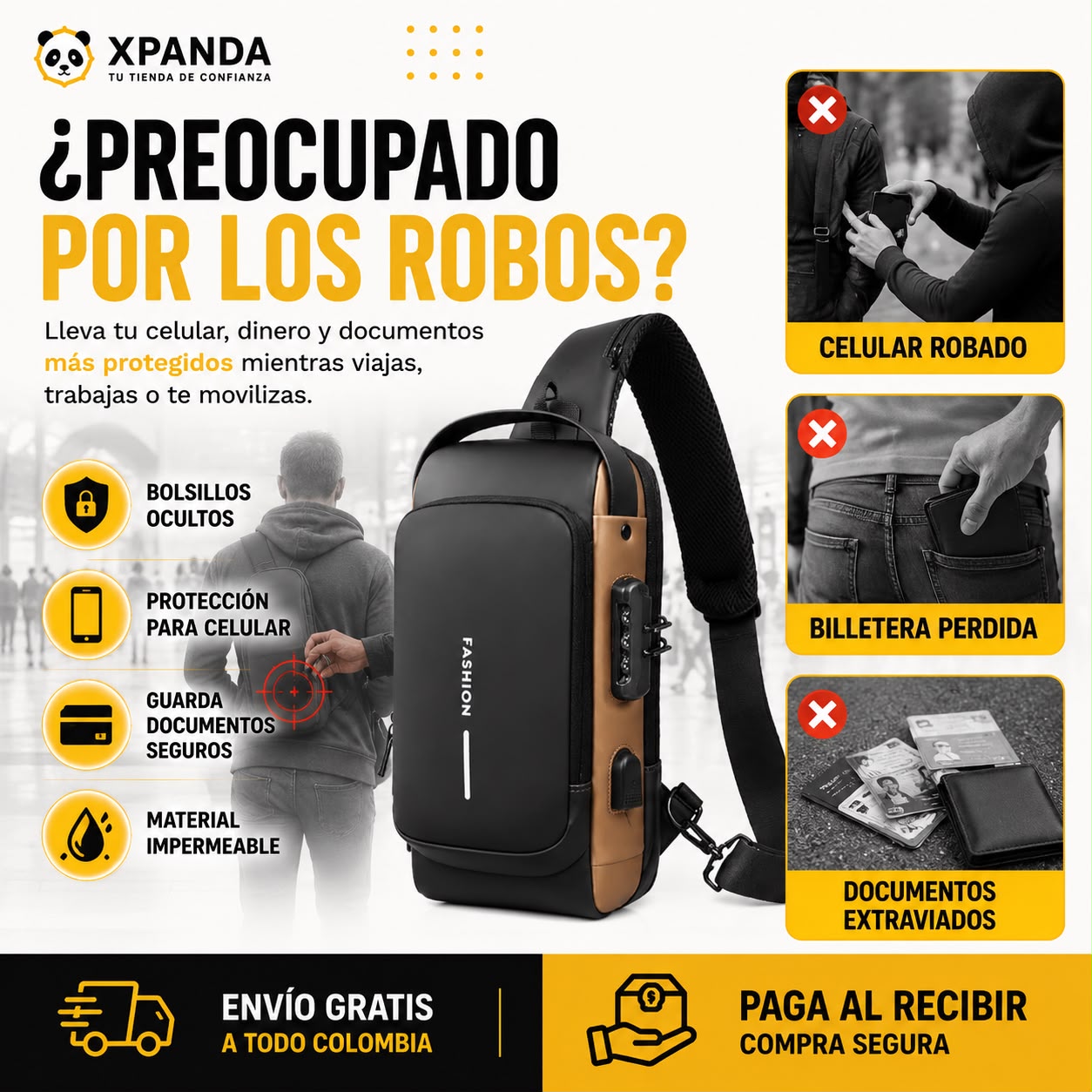Bolso Cangurera Antirrobo