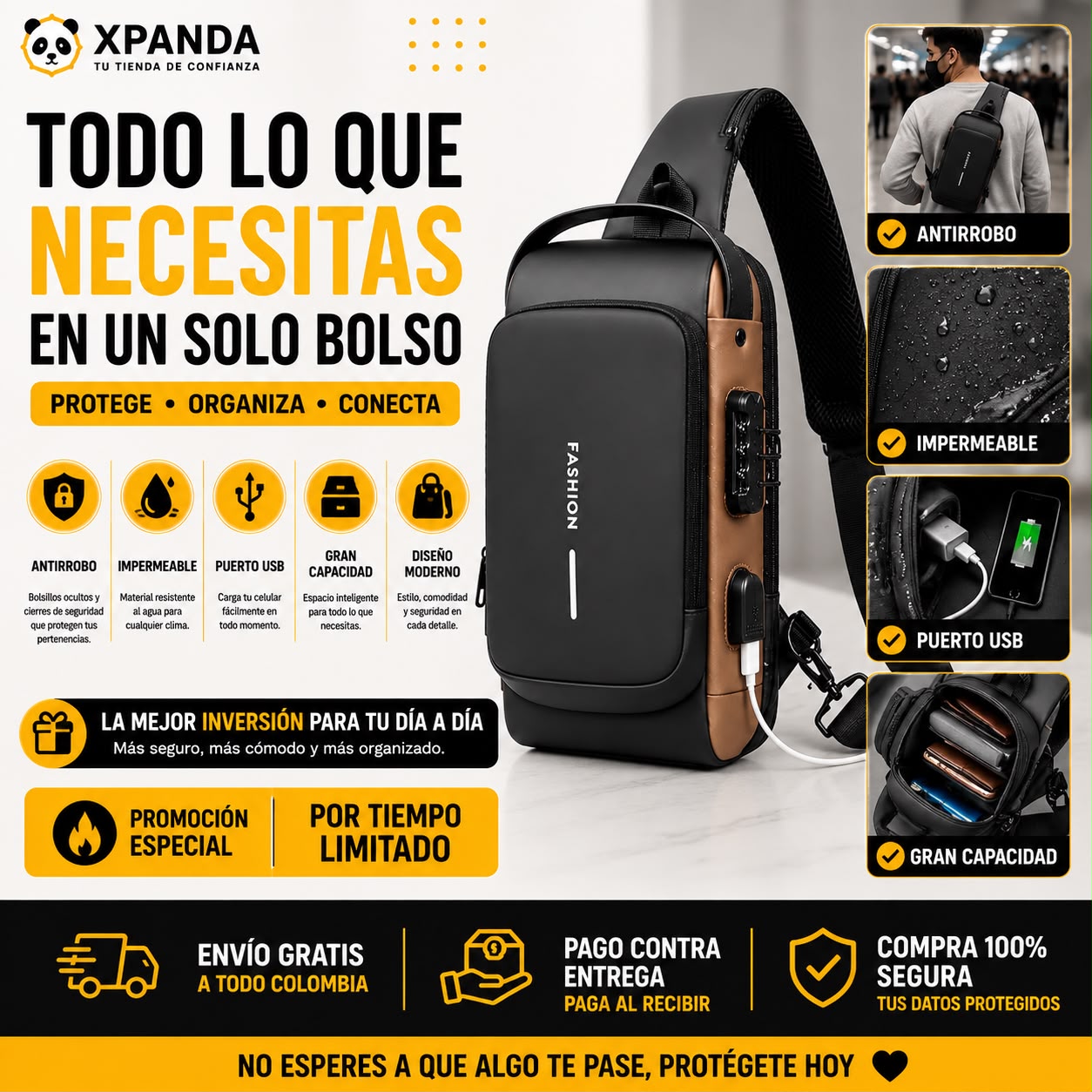 Bolso Cangurera Antirrobo