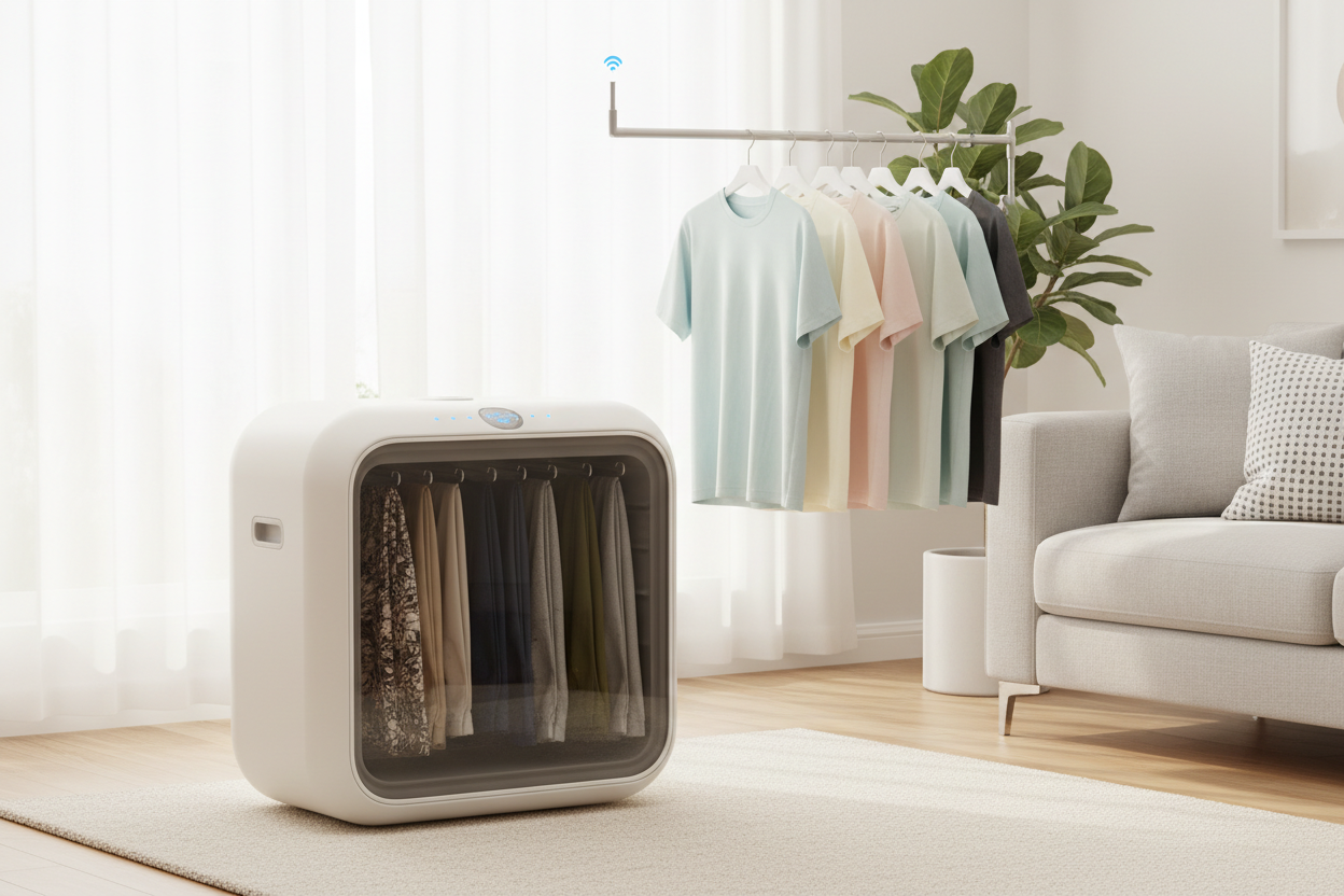 Secador de ropa portátil inteligente en apartamento moderno con 12 prendas